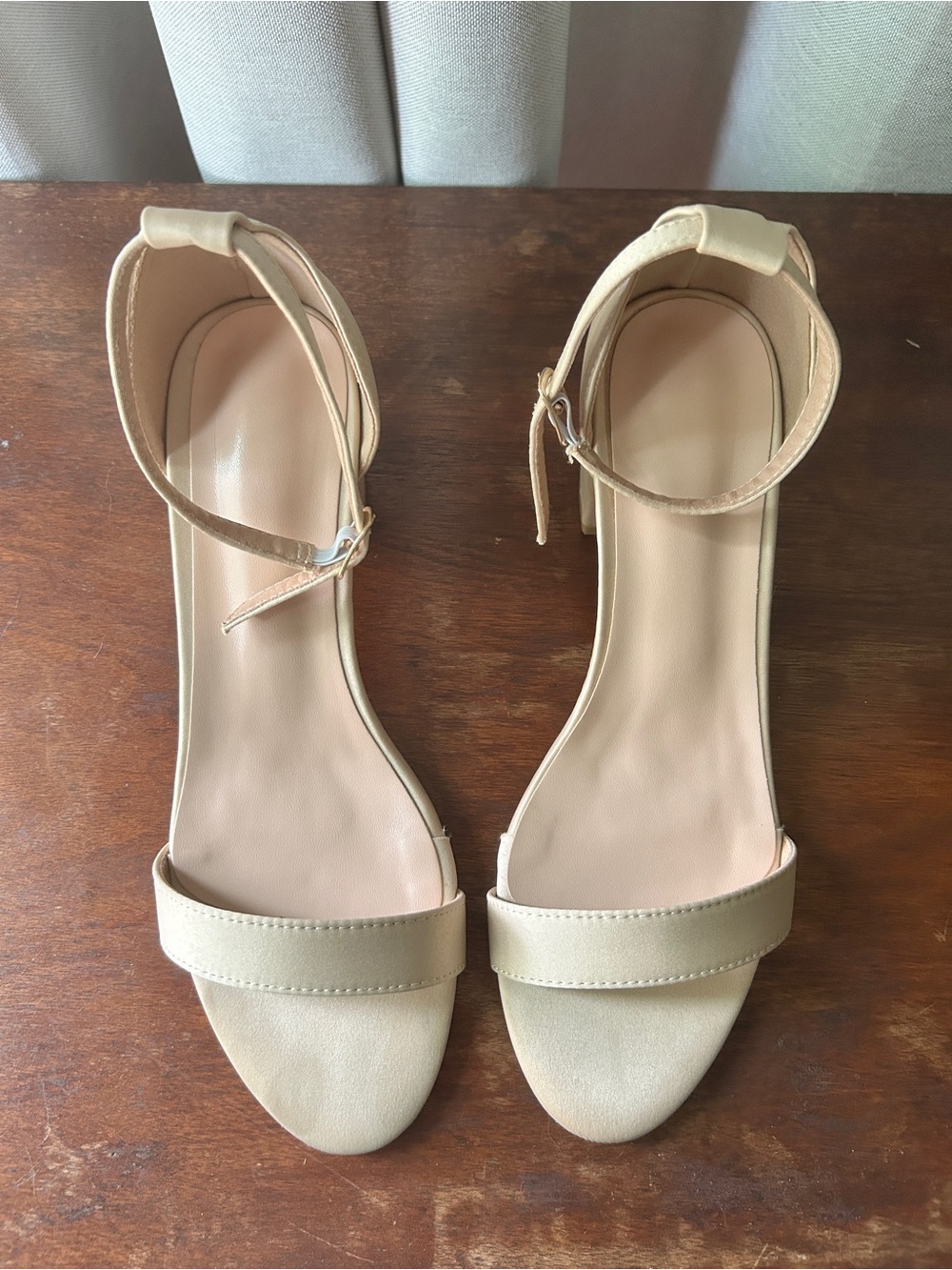 Azazie Champagne Ankle-Strap Block Heels